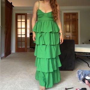 PrettyLittleThing green maxi ruffle dress size 6